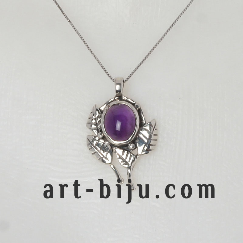 Колие сребро естествен аметист