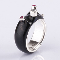 Сребърен авторски пръстен с тюркоаз и сини топази