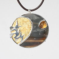 Колие - уникат от сребро, злато, рог, цитрин  и кожа